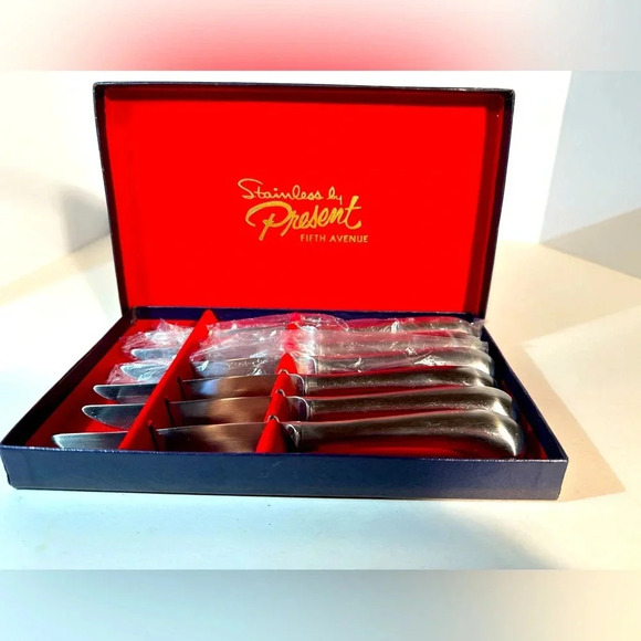 MCM Stainless by Present Fifth Avenue Mount Vernon Dinner Knives Set Of 6 Boxed - Picture 1 of 10